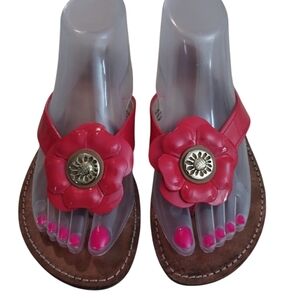 Yellow Box Plum Red Patent Leather Thong Flip Fop Sandals W/Flower Size 9